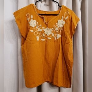 Mustard Floral Embroidered top